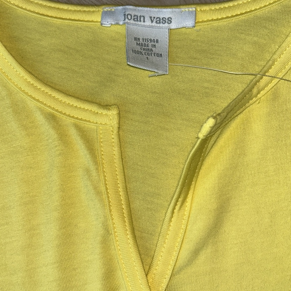 Joan Vass Cotton Top Yellow 3/4 Sleeve Casual Quiet Luxury Minimalist Basic